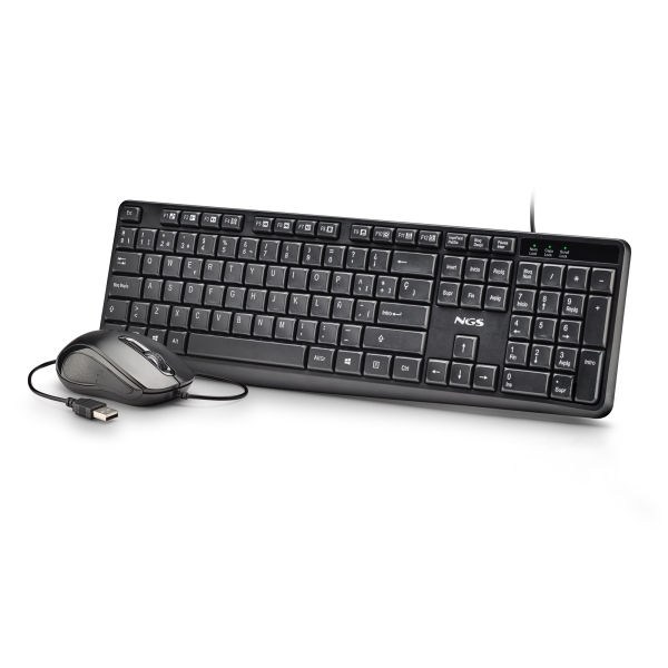 NGS Cocoa Kit V2 Combo Teclado + Raton USB - Teclado Multimedia - Raton 1000dpi 3 Botones - Uso Ambidiestro - Color Negro