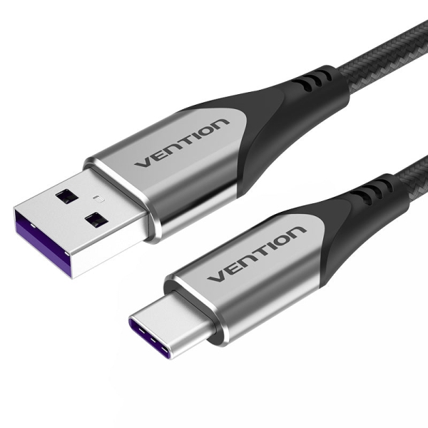Vention Cable USB-A 2.0 a USB-C 2.0 5A 100W - 2m - Trenzado - Color Gris