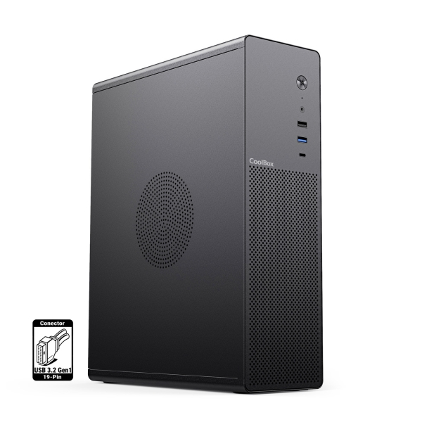 CoolBox T100 Slim Caja Torre Micro ATX, Mini ITX - Tamaño HDD 2.5\" - USB 3.2, USB-C - Color Negro