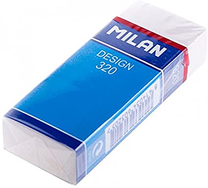 Milan Nata 320 Goma de Borrar Rectangular - Plastico - Faja de Carton Azul - Envuelta Individualmente - Color Blanco