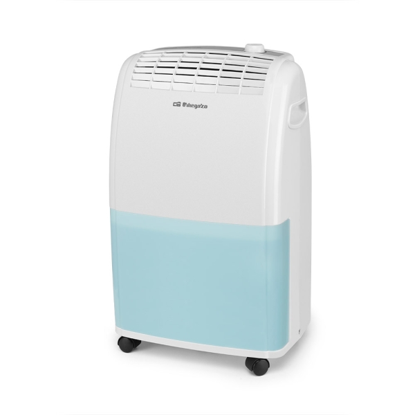 Orbegozo DH 2025 Deshumidificador - Potencia 420W - Absorbe 20 L/Dia - Deposito de 3.6L - Respetuoso con el Medio Ambiente - Temporizador - Ruedas y Asa de Transporte - 34.5x22.5x58cm - Color blanco y azul
