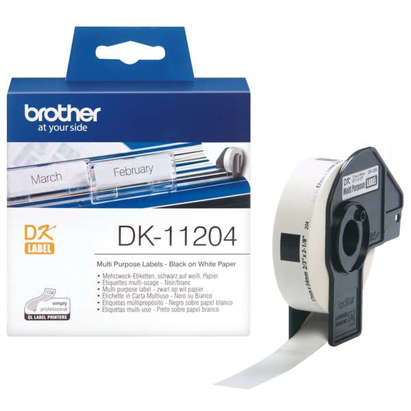 Brother DK11204 - Etiquetas Originales Precortadas Multiproposito - 17x54 mm - 400 Unidades - Texto negro sobre fondo blanco Brother DK11204 - Etiquetas Originales Precortadas Multiproposito - 17x54 mm - 400 Unidades - Texto negro sobre fondo blanco