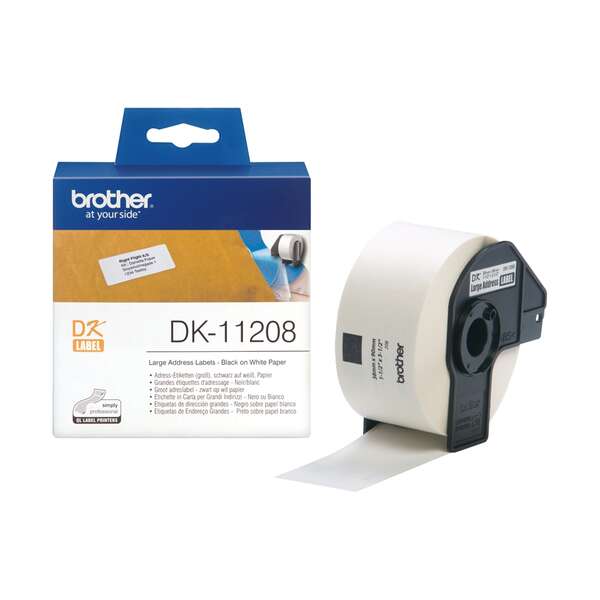 Brother DK11208 - Etiquetas Originales Precortadas de Direccion Grandes - 38x90 mm - 400 Unidades - Texto negro sobre fondo blanco Brother DK11208 - Etiquetas Originales Precortadas de Direccion Grandes - 38x90 mm - 400 Unidades - Texto negro sobre fondo blanco