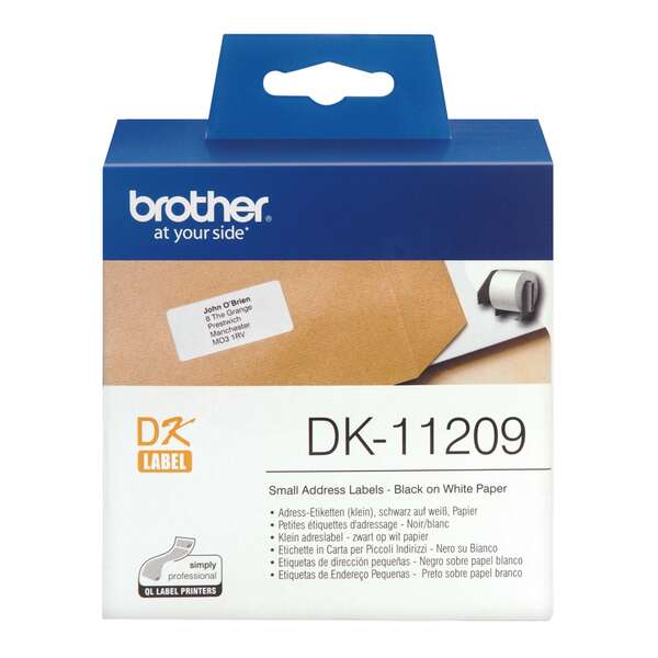 Brother DK11209 - Etiquetas Originales Precortadas de Direccion Pequeñas - 29x62 mm - 800 Unidades - Texto negro sobre fondo blanco Brother DK11209 - Etiquetas Originales Precortadas de Direccion Pequeñas - 29x62 mm - 800 Unidades - Texto negro sobre fondo blanco