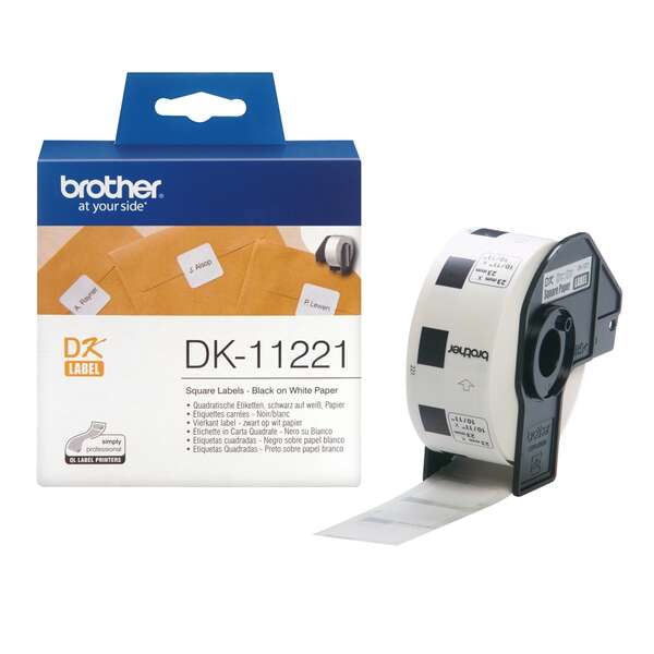 Brother DK11221 - Etiquetas Originales Precortadas Cuadradas - 23x23 mm - 1000 Unidades - Texto negro sobre fondo blanco Brother DK11221 - Etiquetas Originales Precortadas Cuadradas - 23x23 mm - 1000 Unidades - Texto negro sobre fondo blanco