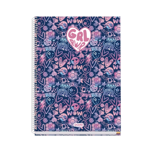 Dohe Girl Power Cuaderno de Espiral Metalica - Formato A4 - 100 Hojas Offset de 90g - 5x5mm - Microperforadas - Banda de Color - Tapa Dura Plastificada - 23x30x2cm - Multicolor Dohe Girl Power Cuaderno de Espiral Metalica - Formato A4 - 100 Hojas Offset de 90g - 5x5mm - Microperforadas - Banda de Color - Tapa Dura Plastificada - 23x30x2cm - Multicolor