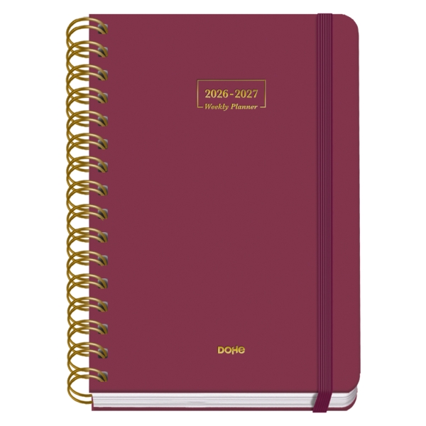 Dohe Premium Agenda Escolar 26/27 - Formato A5 - Semana Vista - Papel Offset Ahuesado 80g - Cubierta de Carton Plastificado - Espiral Metalica Doble - Goma - 15x21x2cm - Color Burdeos Dohe Premium Agenda Escolar 26/27 - Formato A5 - Semana Vista - Papel Offset Ahuesado 80g - Cubierta de Carton Plastificado - Espiral Metalica Doble - Goma - 15x21x2cm - Color Burdeos