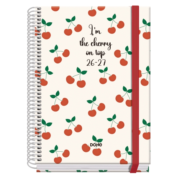 Dohe Prime Cerezas Agenda Escolar 26/27 - Formato A5 - Dia Pagina - Papel Offset Ahuesado 70g - Cubierta de Carton Plastificado - Espiral - Goma - 15x21x4cm - Multicolor Dohe Prime Cerezas Agenda Escolar 26/27 - Formato A5 - Dia Pagina - Papel Offset Ahuesado 70g - Cubierta de Carton Plastificado - Espiral - Goma - 15x21x4cm - Multicolor