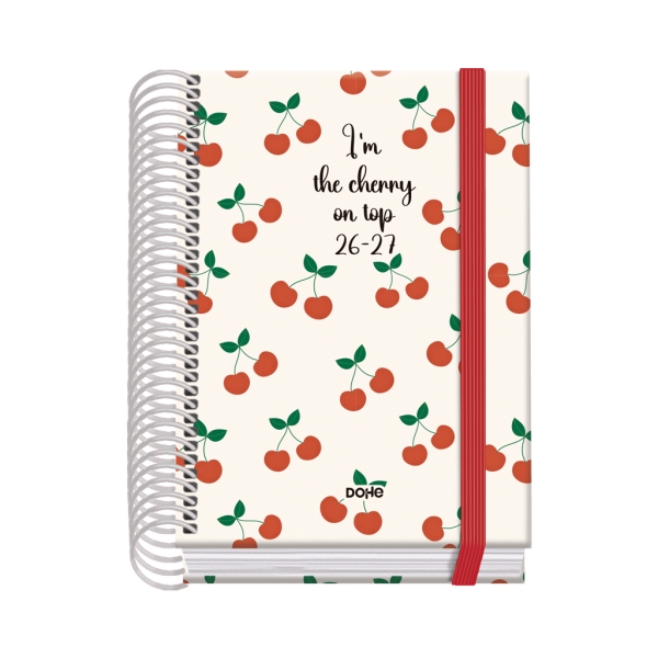 Dohe Prime Cerezas Agenda Escolar 26/27 - Formato A6 - Dia Pagina - Papel Offset Ahuesado 70g - Cubierta de Carton Plastificado - Espiral - Goma - 12x17x3cm - Multicolor Dohe Prime Cerezas Agenda Escolar 26/27 - Formato A6 - Dia Pagina - Papel Offset Ahuesado 70g - Cubierta de Carton Plastificado - Espiral - Goma - 12x17x3cm - Multicolor