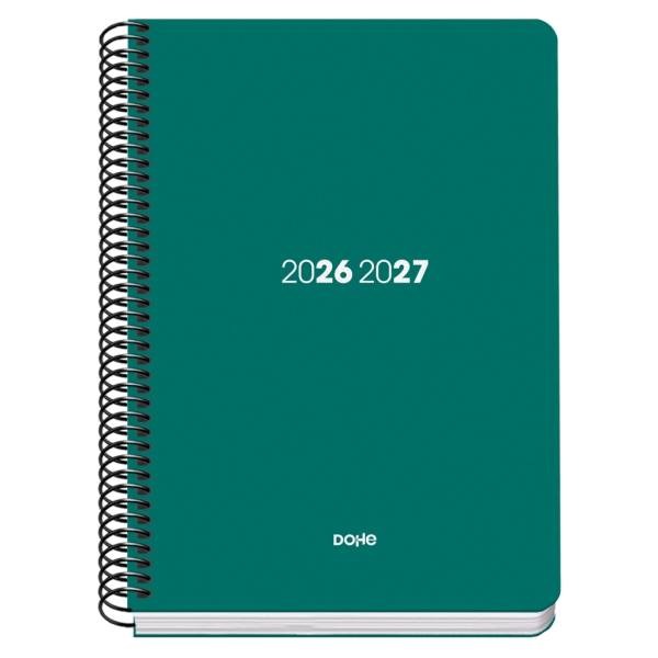 Dohe Basic Element Agenda Escolar 26/27 - Formato A5 - Dia Pagina - Papel Offset Ahuesado 70g - Cubierta de Carton Plastificado - Espiral Metalica - Goma - 15x21x4cm - Color Verde Dohe Basic Element Agenda Escolar 26/27 - Formato A5 - Dia Pagina - Papel Offset Ahuesado 70g - Cubierta de Carton Plastificado - Espiral Metalica - Goma - 15x21x4cm - Color Verde