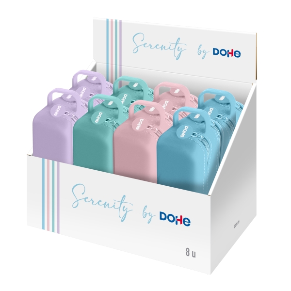 Dohe Serenity Expositor con 8 Portatodo - 2 Cremalleras - Tirador de Goma - Silicona de Tacto Suave - Asa Lateral - Colores Surtidos Dohe Serenity Expositor con 8 Portatodo - 2 Cremalleras - Tirador de Goma - Silicona de Tacto Suave - Asa Lateral - Colores Surtidos