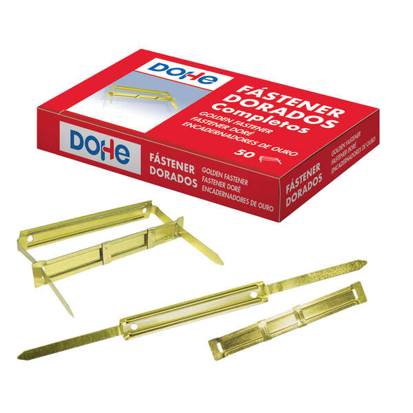 Dohe Caja de 50 Fasteners Metalicos Dorados - Para Encuadernaciones de 80mm - Lengüeta y Pasador Dohe Caja de 50 Fasteners Metalicos Dorados - Para Encuadernaciones de 80mm - Lengüeta y Pasador