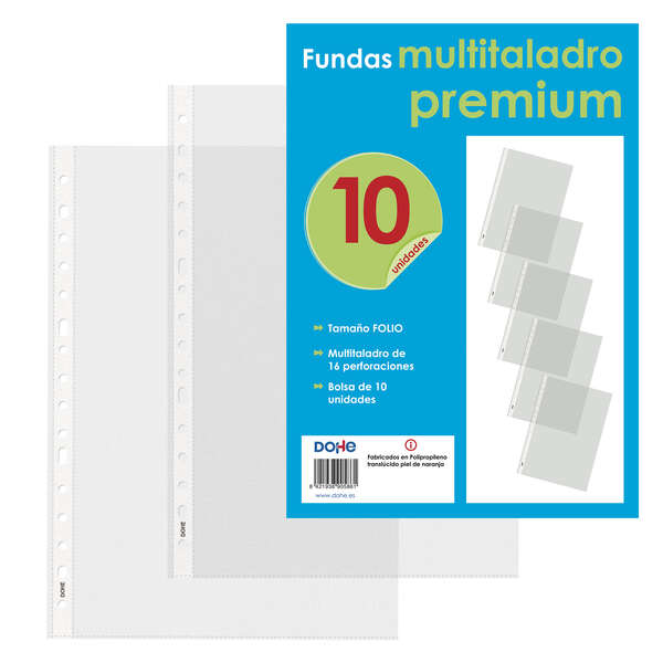 Dohe 10 Fundas Multitaladro Premium con 16 Perforaciones - 220x310mm - Polipropileno Rugoso Dohe 10 Fundas Multitaladro Premium con 16 Perforaciones - 220x310mm - Polipropileno Rugoso