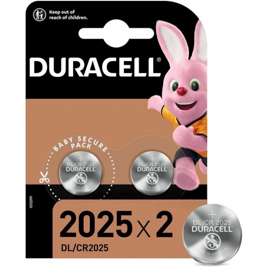 Duracell Pack de 2 Pilas Litio de Boton CR2025 3V - Tecnologia Baby Secure