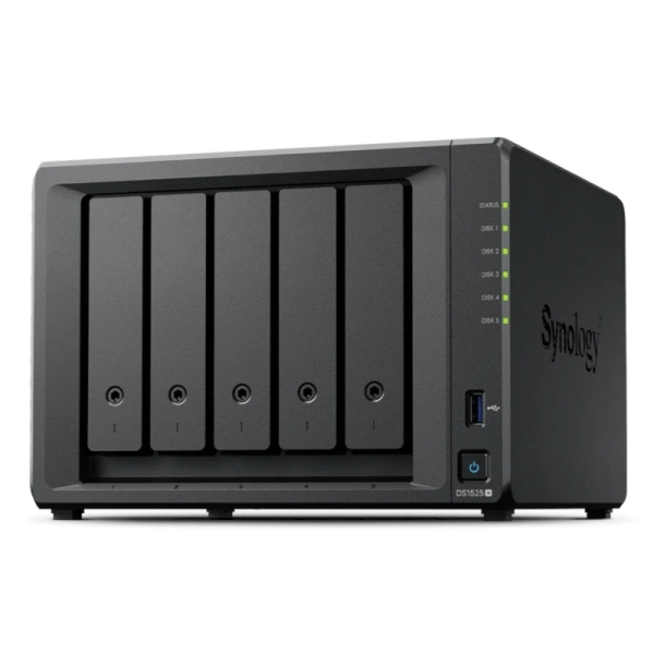 Synology DiskStation DS1525+ NAS 8GB - 5 Bahias - Procesador AMD - Color Negro Synology DiskStation DS1525+ NAS 8GB - 5 Bahias - Procesador AMD - Color Negro