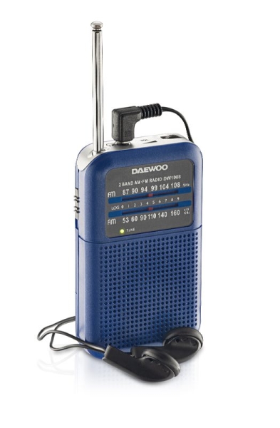 Daewoo DW1008 Radio Portatil AM/FM - Antena Telescopica y Sintonizacion Analogica Precisa - Altavoz Integrado - Salida Auriculares Jack 3.5mm - Compacto y Ligero para Uso Diario - Color Azul