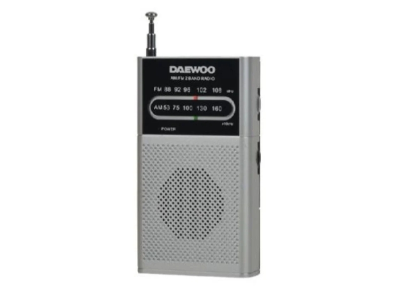 Daewoo Radio AM/FM - Alimentacion a Pilas - Jack 3.5mm - Antena Telescopica - Altavoz Integrado - 130x70x28mm - Color Plata