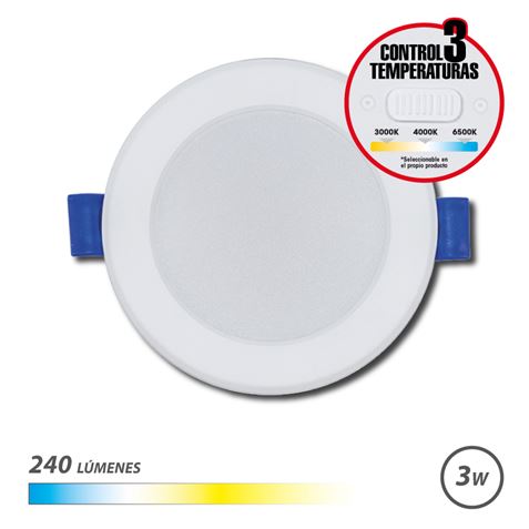Elbat Downlight Circular 3W - 240Lm - Selector 3 Temperaturas - Color Blanco Elbat Downlight Circular 3W - 240Lm - Selector 3 Temperaturas - Color Blanco