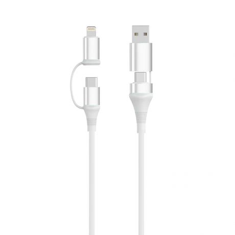 Ewent EC1075 Cable USB-C 4 en 1 - 60W - 1 Metro - USB-C, USB-A, Lightning - Color Blanco Ewent EC1075 Cable USB-C 4 en 1 - 60W - 1 Metro - USB-C, USB-A, Lightning - Color Blanco