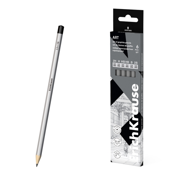 ErichKrause Art Pack de 6 Lapices de Grafito - Durezas Surtidas 2H-4B - Cuerpo Hexagonal - Facil Afilado - Agarre Ergonomico - Color Plata ErichKrause Art Pack de 6 Lapices de Grafito - Durezas Surtidas 2H-4B - Cuerpo Hexagonal - Facil Afilado - Agarre Ergonomico - Color Plata