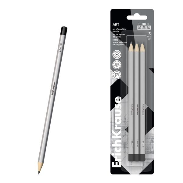 ErichKrause Art Pack de 3 Lapices de Grafito - Durezas Surtidas H, HB y B - Cuerpo Hexagonal - Mina Resistente - Color Plata ErichKrause Art Pack de 3 Lapices de Grafito - Durezas Surtidas H, HB y B - Cuerpo Hexagonal - Mina Resistente - Color Plata