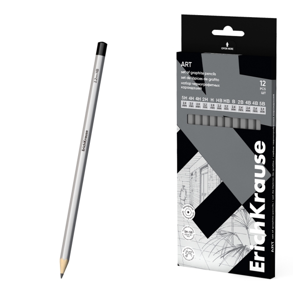 ErichKrause Art Pack de 12 Lapices de Grafito - Durezas Surtidas 5H-5B - Cuerpo Hexagonal - Pegado Completo de la Mina - Agarre Ergonomico - Color Plata ErichKrause Art Pack de 12 Lapices de Grafito - Durezas Surtidas 5H-5B - Cuerpo Hexagonal - Pegado Completo de la Mina - Agarre Ergonomico - Color Plata