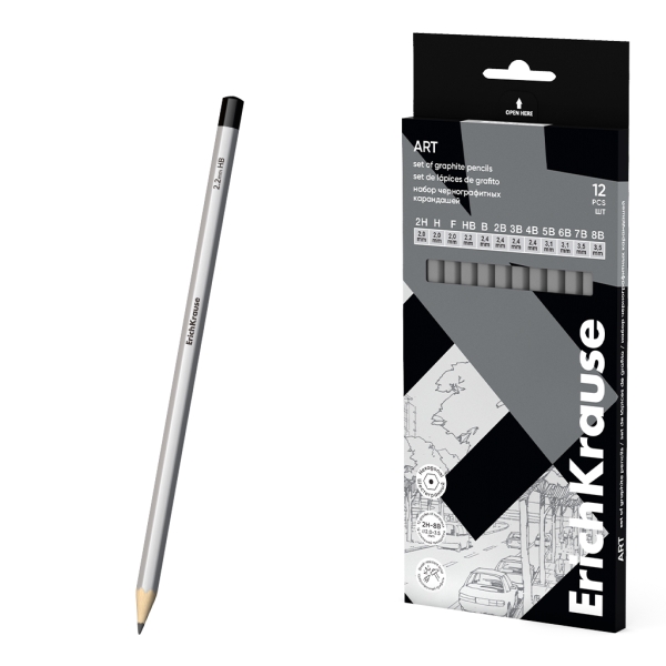 ErichKrause Art Pack de 12 Lapices de Grafito - Durezas Surtidas 2H-8B - Cuerpo Hexagonal - Pegado Completo de la Mina - Facil Afilado - Color Plata ErichKrause Art Pack de 12 Lapices de Grafito - Durezas Surtidas 2H-8B - Cuerpo Hexagonal - Pegado Completo de la Mina - Facil Afilado - Color Plata