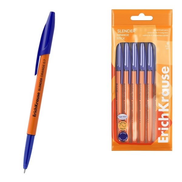 ErichKrause Slender Stick Orange Pack de 8 Boligrafos con Capuchon - Punta de Aguja 0.7mm - Cuerpo Opaco Naranja - Trazo 0.26mm - Tinta de Baja Viscosidad - Tapa Ventilada - Color Azul ErichKrause Slender Stick Orange Pack de 8 Boligrafos con Capuchon - Punta de Aguja 0.7mm - Cuerpo Opaco Naranja - Trazo 0.26mm - Tinta de Baja Viscosidad - Tapa Ventilada - Color Azul