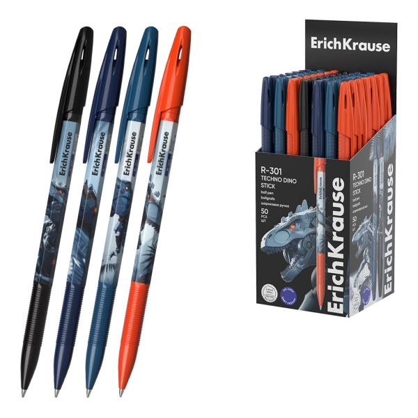 ErichKrause R-301 Stick Techno Dino Boligrafo con Capuchon - Modelos Surtidos - Trazo 0.35mm - Tinta de Secado Rapido - Tapa Ventilada - Color Azul ErichKrause R-301 Stick Techno Dino Boligrafo con Capuchon - Modelos Surtidos - Trazo 0.35mm - Tinta de Secado Rapido - Tapa Ventilada - Color Azul
