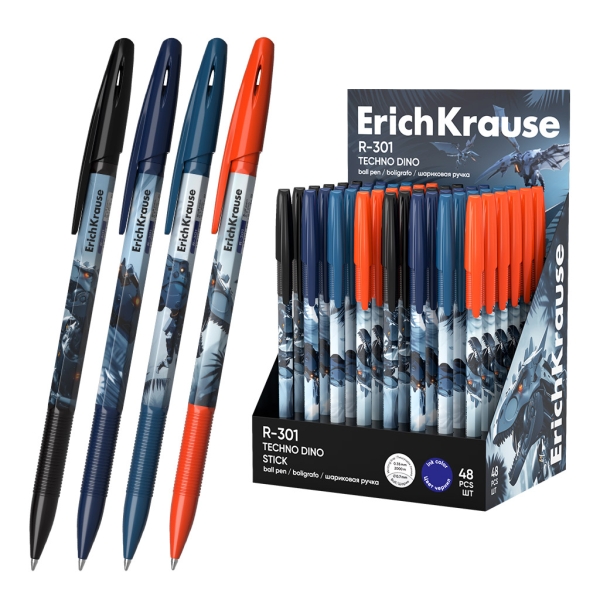 ErichKrause R-301 Stick Techno Dino Expositor con 48 Boligrafos con Capuchon - Modelos Surtidos - Trazo 0.35mm - Tinta de Secado Rapido - Tapa Ventilada - Color Azul ErichKrause R-301 Stick Techno Dino Expositor con 48 Boligrafos con Capuchon - Modelos Surtidos - Trazo 0.35mm - Tinta de Secado Rapido - Tapa Ventilada - Color Azul