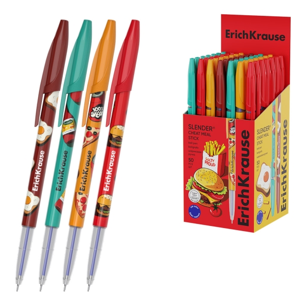 ErichKrause Stick Cheat Meal Boligrafo con Capuchon - Modelos Surtidos - Trazo 0.26mm - Tinta de Baja Viscosidad - Tapa Ventilada - Color Azul ErichKrause Stick Cheat Meal Boligrafo con Capuchon - Modelos Surtidos - Trazo 0.26mm - Tinta de Baja Viscosidad - Tapa Ventilada - Color Azul