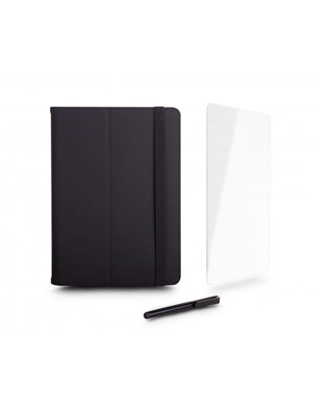 Urban Factory Cyclee Pack Funda, Lapiz y Cristal Templado Universal para Tablet de 10.5\" - Fabricada en PU Reciclado - Color Negro