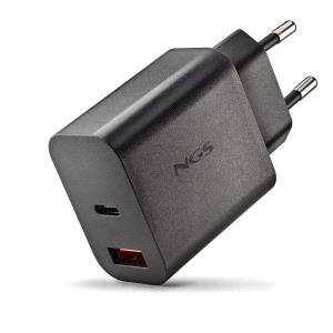 NGS ERA 20W Cargador de Pared Ultrarrapido GaN - 1 USB-C y 1 USB-A - Color Negro NGS ERA 20W Cargador de Pared Ultrarrapido GaN - 1 USB-C y 1 USB-A - Color Negro