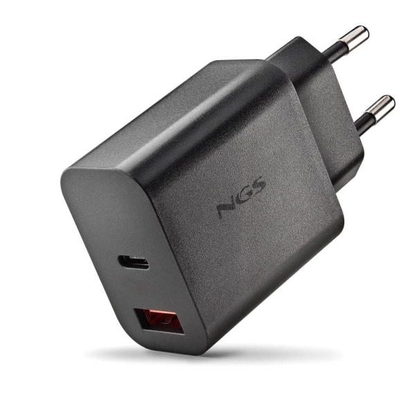 NGS ERA 30W Cargador de Pared Ultrarrapido GaN - 1 USB-C y 1 USB-A - Color Negro NGS ERA 30W Cargador de Pared Ultrarrapido GaN - 1 USB-C y 1 USB-A - Color Negro