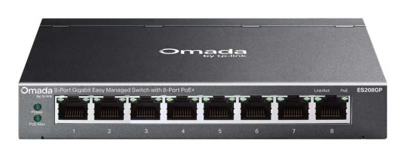 TP-Link Omada ES208GP Switch 8 Puertos RJ45 PoE+ 1Gbps - Gestionado - Conmutacion hasta 16Gbps - Soporta QOS - Carcasa Metalica - Color Negro