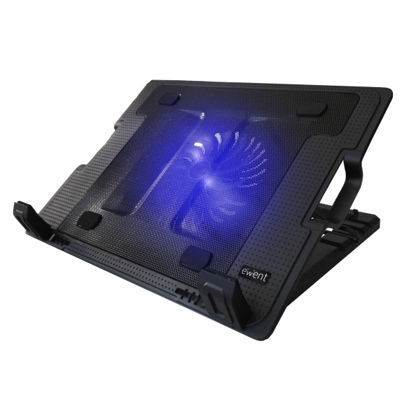 Ewent Soporte para Portatil - Ventilador Grande Silencioso hasta 17\" - 2 Puertos USB - Color Negro