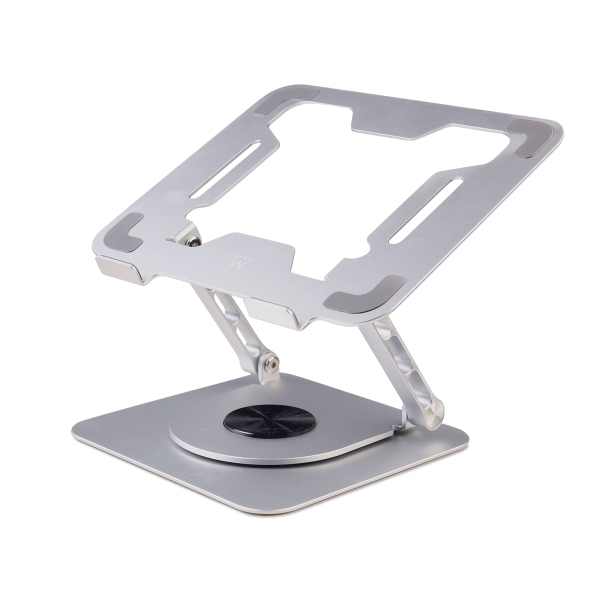 Ewent Soporte de Sobremesa para Portatil - Aluminio - Rotacion 360 - Ajustable - Base Antideslizante - Ajustable - Plegable - Color Plateado/Gris