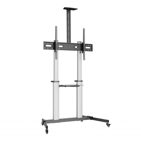 Ewent EW1592 Soporte de Suelo para Pantallas Interactivas/TV de 60 a 100\" - Bandeja Multiusos - Peso Max. 100kg - Altura e Inclinacion Ajustables - Ruedas - Color Gris