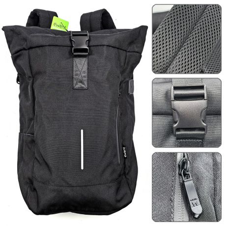 Ewent EW2536 Trendy Roll Mochila para Portatil hasta 17,3\" - Imprermeable - Correa para Trolley - Espalda y Hombros Transpirables - Bolsillo Trasero Antirobo - Color Negro