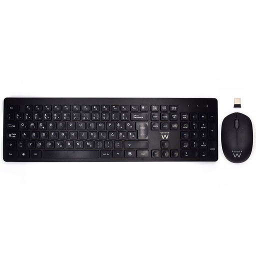Ewent Pack Teclado + Raton Inalambricos - Receptor USB-A 2.4Hz - 1000dpi - Disposicion Eslovena QWERTZ SI - Incluye Pilas AA/AAA - Teclas Concavas - Alcance hasta 10m - Color Negro