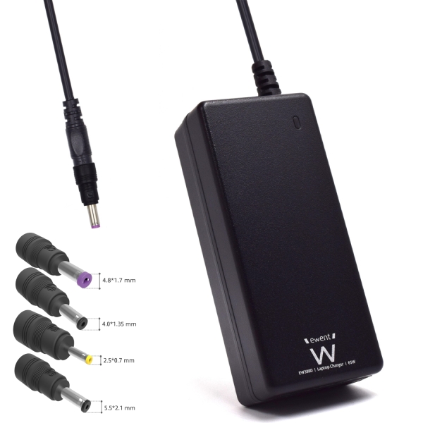 Ewent Cargador Especifico para Portatiles ASUS - 65W de Potencia - 4 Clavijas Intercambiables - Color Negro