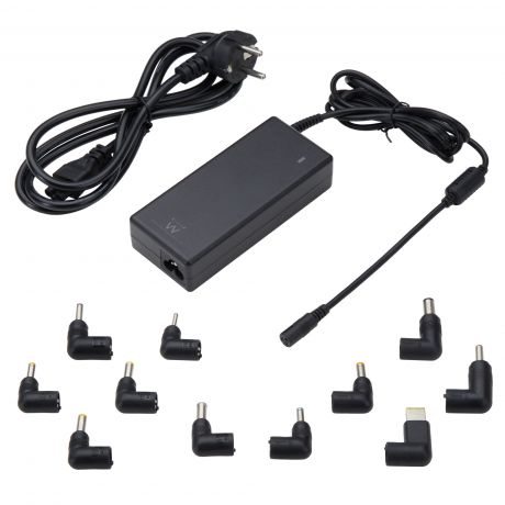 Ewent Cargador Universal para Portatil de 90W - 11 Clavijas Intercambiables - Automatico - Gestion Inteligente de Corriente - Color Negro