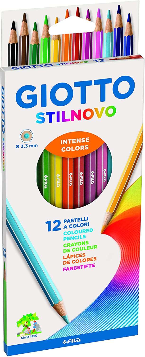 Giotto Stilnovo Pack de 12 Lapices Hexagonales de Colores - Mina 3.3mm - Madera - Colores Surtidos