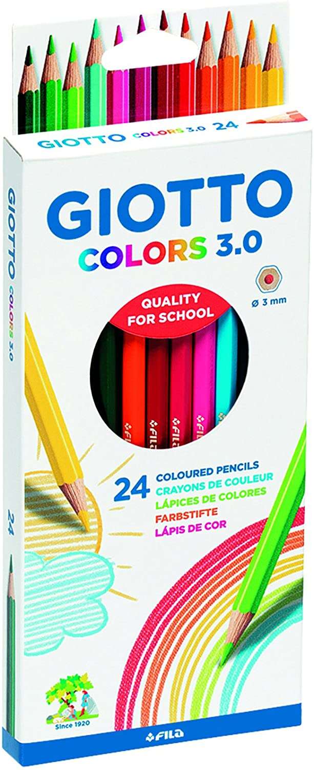 Giotto Colors 3.0 Pack de 24 Lapices Hexagonales de Colores - Mina 3 mm - Madera - Colores Surtidos