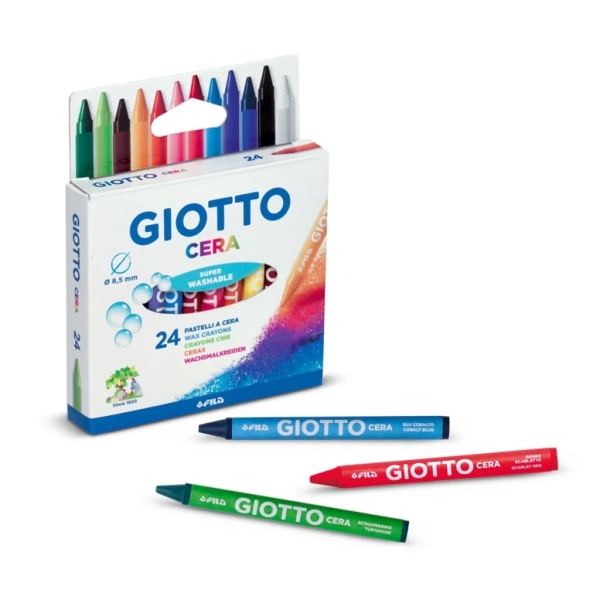 Giotto Pack de 12 Lapices de Cera - Extraresistentes - Facil de Sacar Punta - No Mancha
