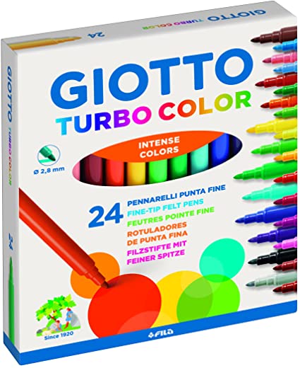 Giotto Turbo Color Rotulador - Punta Fina 2.8 mm. - Tinta al Agua - Colores Surtidos - Lavable - Estuche de 24 ud.
