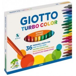 Giotto Turbo Color Rotulador - Punta Fina 2.8 mm. - Tinta al Agua - Colores Surtidos - Lavable - Estuche de 36 ud.