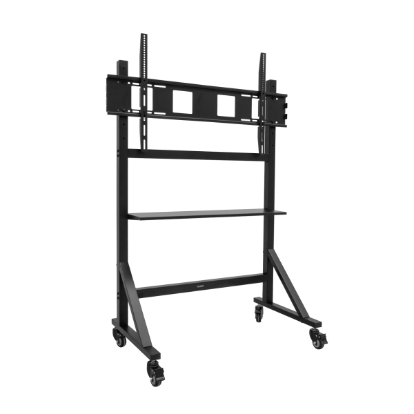 Tooq Optimus Soporte de Suelo para Pantallas Interactivas/TV de 60 a 105\" - Bandeja Multiusos - Peso Max. 120kg - Altura Ajustable - Ruedas - Color Negro