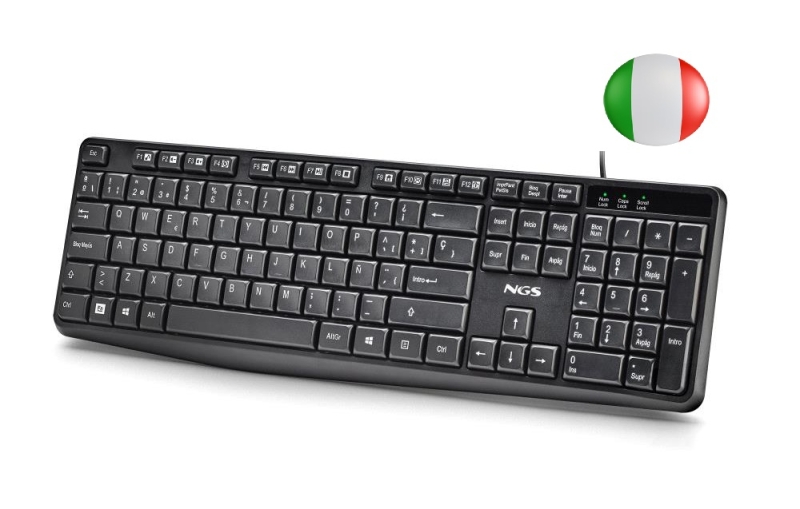 NGS Funky V4 Teclado USB - QWERTY Portugues - 12 Teclas Multimedia - Teclas de Membrana Silenciosas - Inclinacion Ajustable - Cable 1.5m - Color Negro NGS Funky V4 Teclado USB - QWERTY Portugues - 12 Teclas Multimedia - Teclas de Membrana Silenciosas - Inclinacion Ajustable - Cable 1.5m - Color Negro