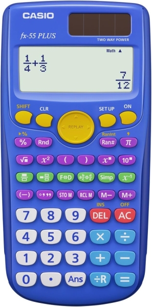 Casio FX-55 Plus Calculadora Cientifica Pantalla LCD 12 Digitos - 240 Funciones - Funcion de Potencia (Cuadrado), Calculo Exponencial etc... - Tapa Protectora - Color Azul Casio FX-55 Plus Calculadora Cientifica Pantalla LCD 12 Digitos - 240 Funciones - Funcion de Potencia (Cuadrado), Calculo Exponencial etc... - Tapa Protectora - Color Azul
